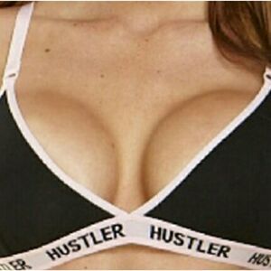 NWT from the Hustler Boutique, Hollywood. Auth.Hustler Black/Pink Logo Bra sz. S